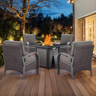 4 Outdoor Patio Chair with Fire Pit Table