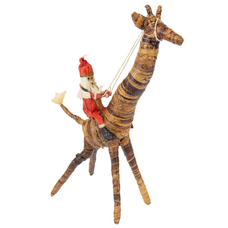 Banana Fiber Santa Riding Giraffe Safari Animal Sculpture - On Sale ...