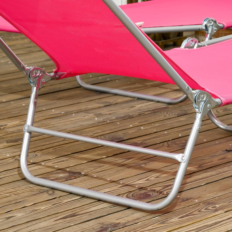 Outsunny Folding Chaise Lounge Pool Chairs, Set of 2 Outdoor Sun Tanning Chairs with Pillow, Six-Position Reclining Back