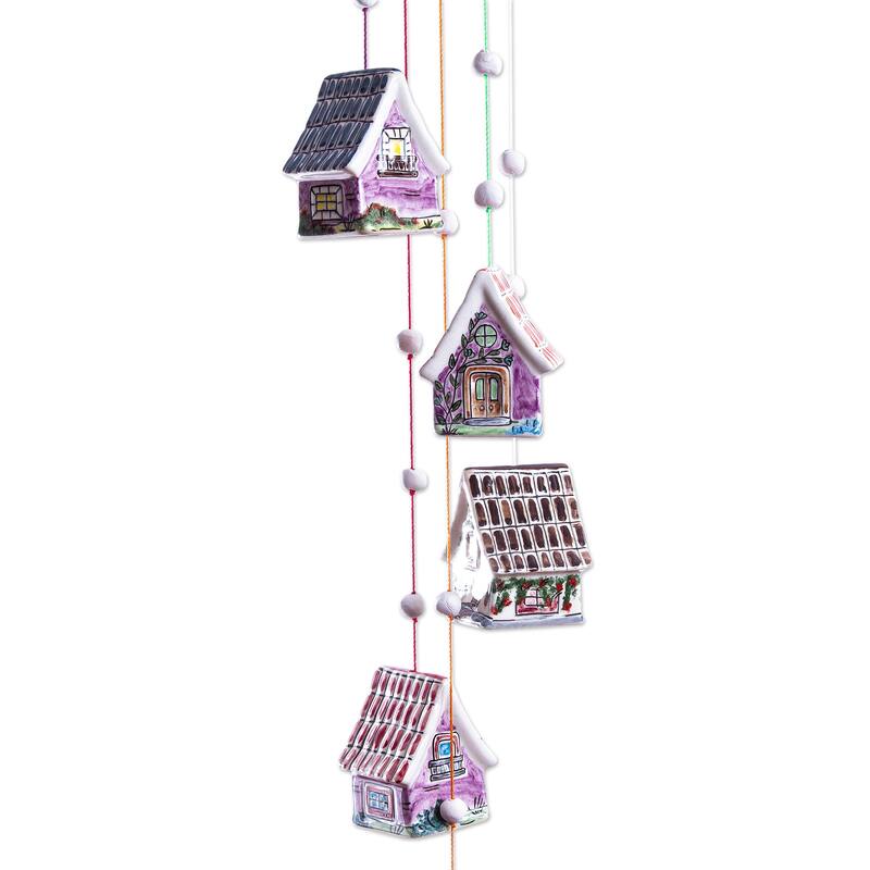 Novica Handmade Cozy Cottages Ceramic Wind Chime