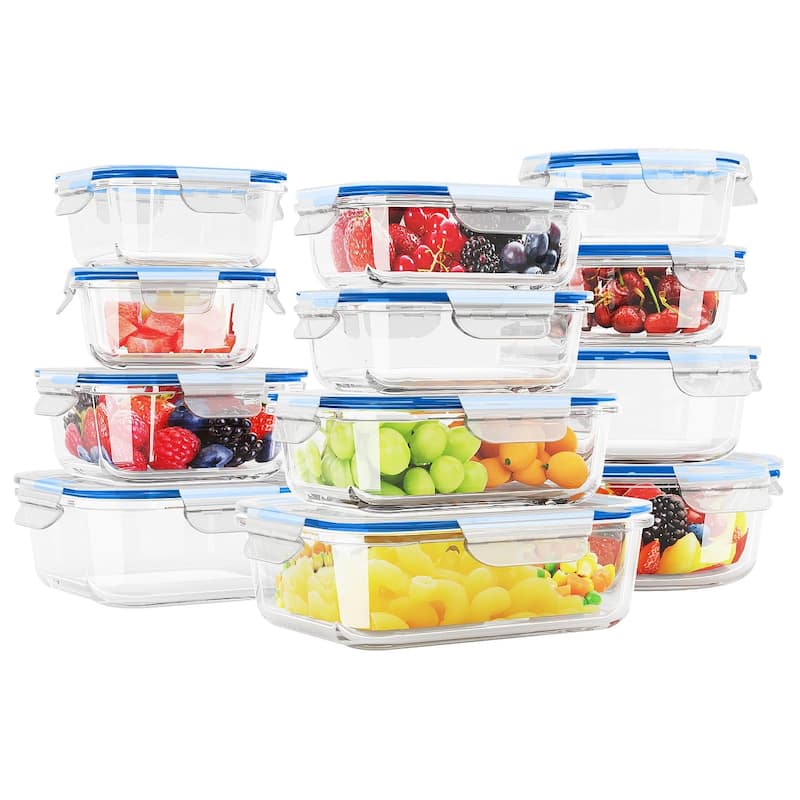 12 Sets Glass Food Storage Containers with Lids, Glass Meal Prep Containers, Airtight Glass Bento Boxes, BPA Free & Leak Proof - Blue