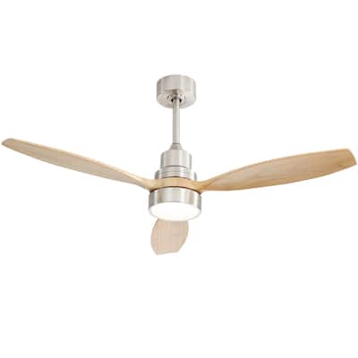 52 inch Wood Ceiling Fan with Light and Remote, Dimmable LED and Reversible DC Motor
