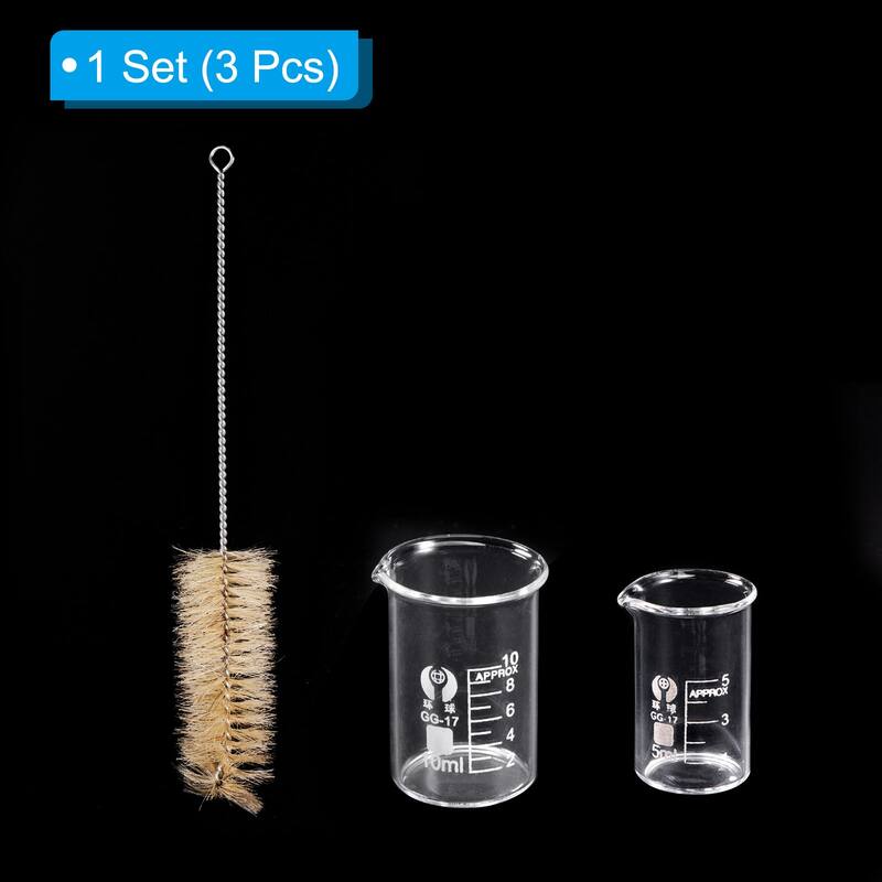 5ml 10ml Low Form Glass Beaker with Brush, 3.3 Glass Graduated Measuring Cups - Transparent