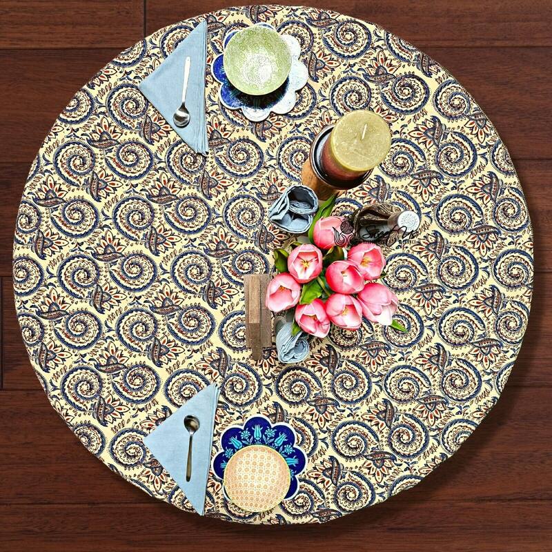 Earthy Spiral Floral Block Print Cotton Tablecloth Collection