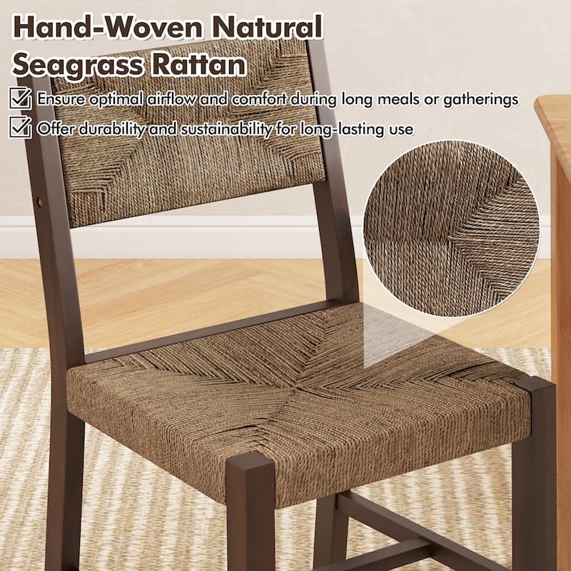 Gymax Wooden Dining Chair Set of 4 w/ Natural Weave Seagrass Rattan