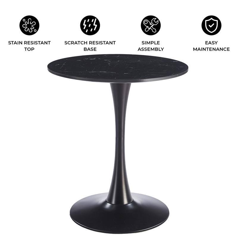Bristol Modern Solid Wood Top Dining Table with Powder Coated Stainless Steel Pedestal Black Base for Home Kitchen or Restaurant