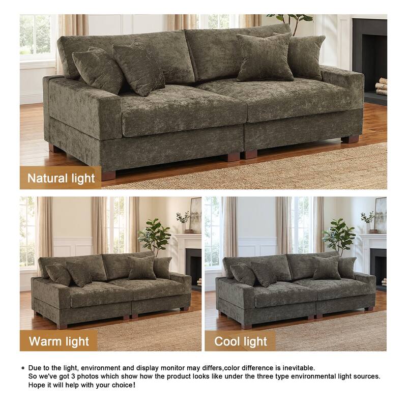 2 Set Chenille Upholstered Modular Sectional Sofa Chaise with Pillows