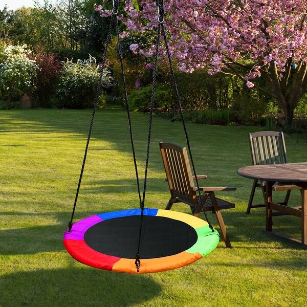 Shop 40 Tree Swing Chair Oxford Web Net Kids Outdoor Round Hanging Rope Tire Saucer Overstock 30982586