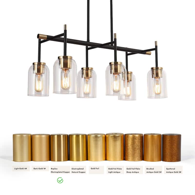 Modern Farmhouse 6-Light Black Gold Chandelier Linear Glass Island Lights for Dining Room