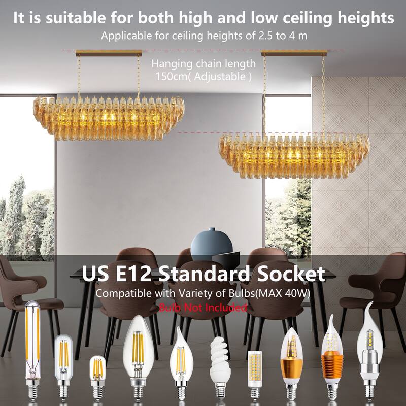 54" Large Rectangle Gold Kitchen Chandelier