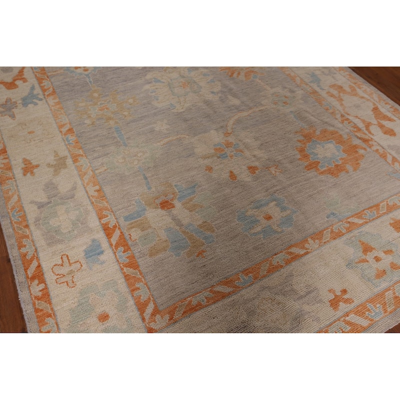 Blue Oushak Turkish Area Rug Handmade Vegetable Dye Wool Carpet - 6'1" x 11'6"