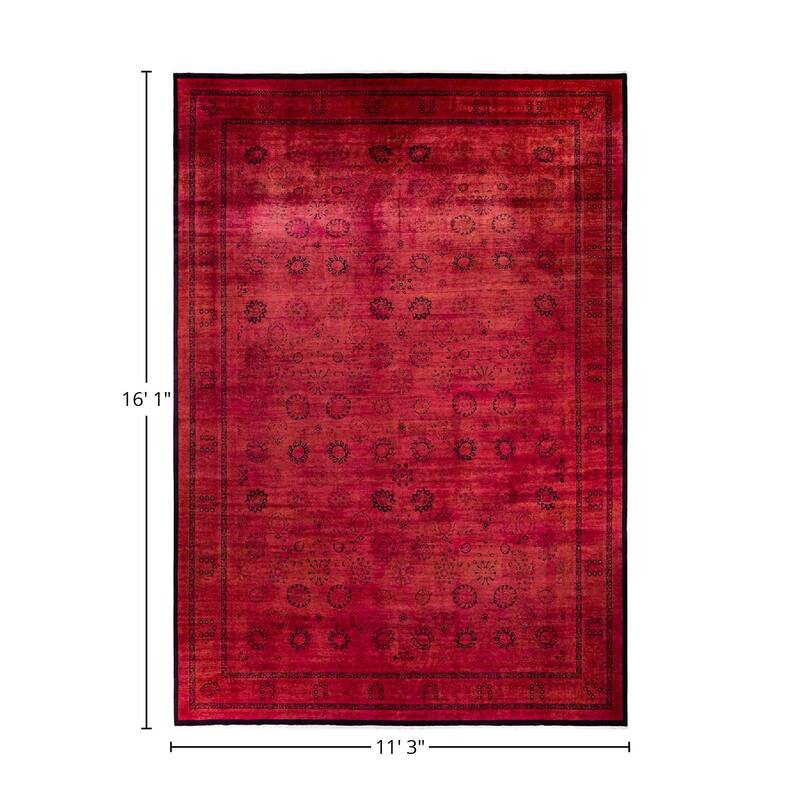 Overton Hand Knotted Wool Vintage Inspired Modern Contemporary Overdyed Pink Area Rug - 11' 3" x 16' 1"