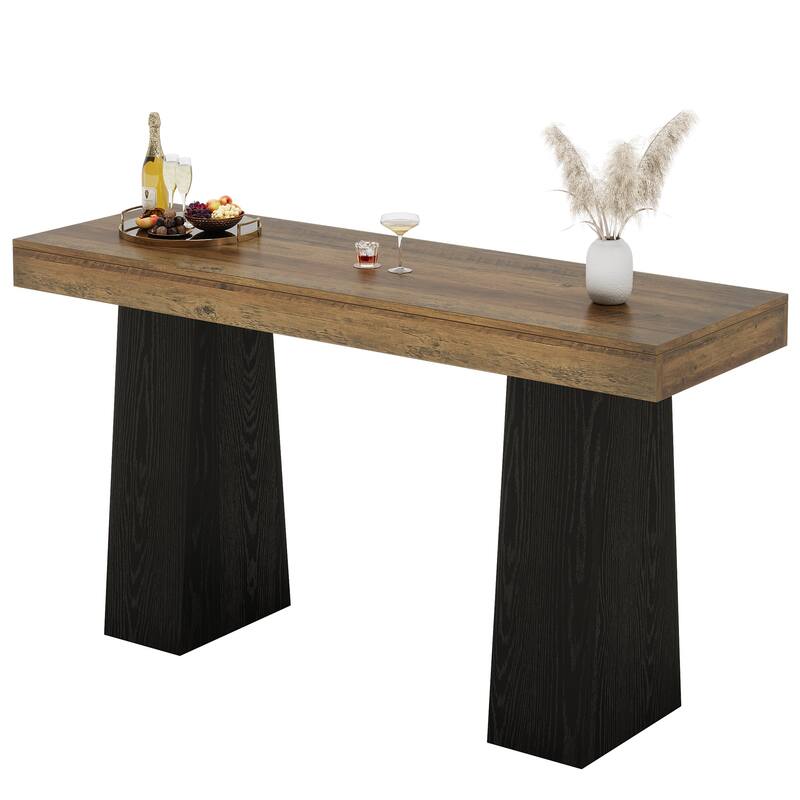 63-Inch Bar Table, Wood Counter Height Pub Table, Rectangular Home Bar for Kitchen, Dining/Living Room