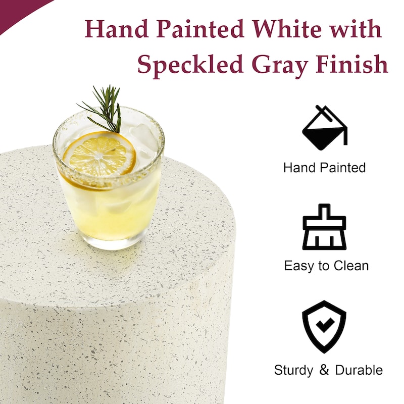 Off White with Speckled Grey Cement Round Indoor Outdoor Side and End Table - 17.91" H x 12.99" Diameter