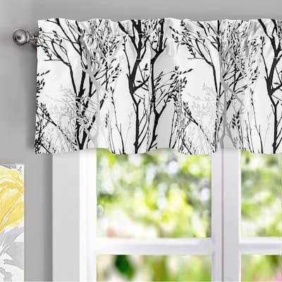 DriftAway Tree Branch Abstract Ink Printing Lined Thermal Insulated Window Curtain Valance Rod Pocket Single 52 x 14