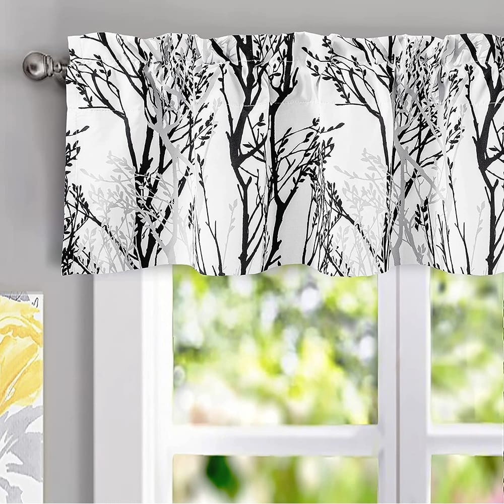 DriftAway Tree Branch Abstract Ink Printing Lined Thermal Insulated Window Curtain Valance Rod Pocket Single 52 x 14