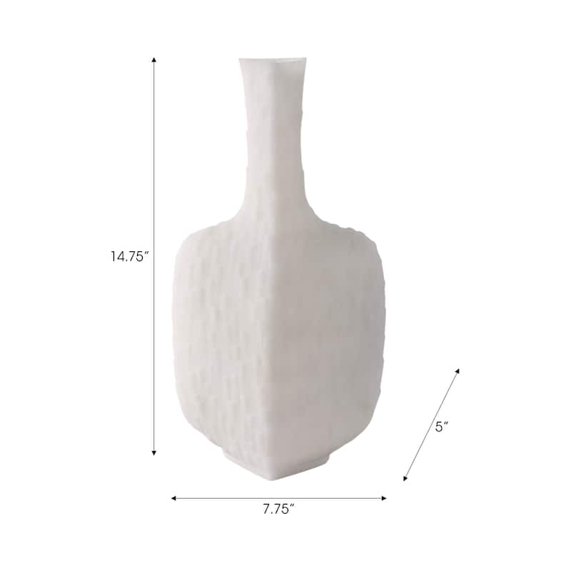 Resin Geometric Vase Textured Square Base For Home Decor - 15" White