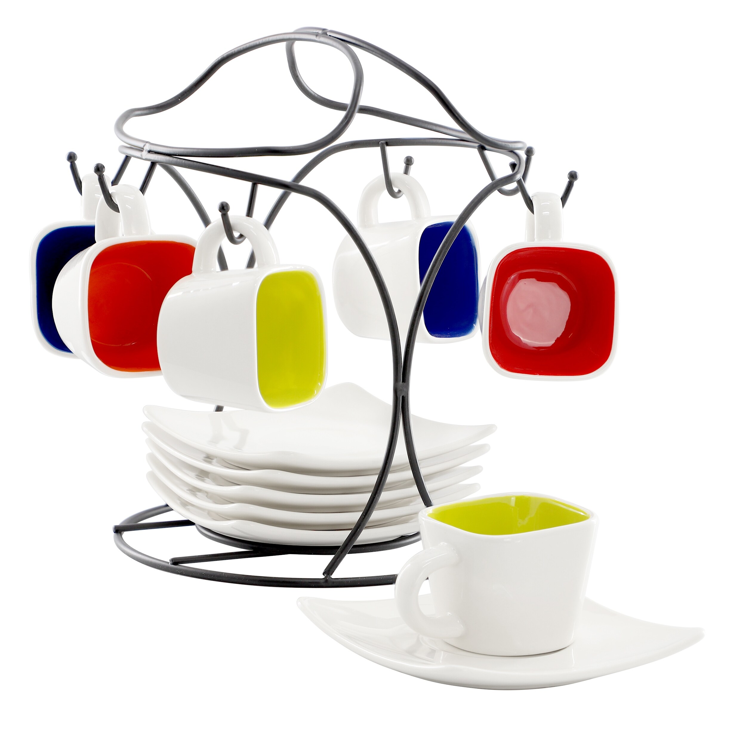 食器   cup &saucer Gibson Set of 13, Square Stoneware Espresso Cup Set with Metal