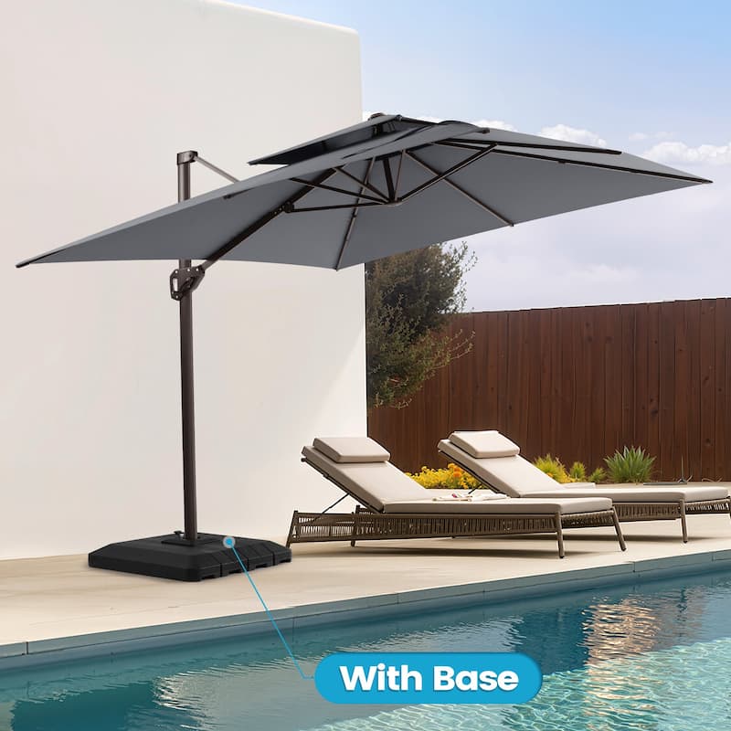 11 × 9 ft Outdoor Patio Offset Cantilever Dual Top Umbrella with 4-Piece Fillable Weighted Base