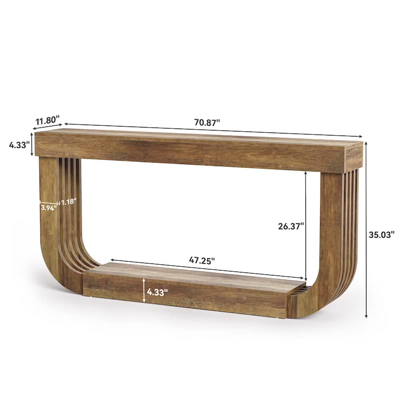 70.8’’ U-Shaped Console Table, Narrow Wooden Sofa Table