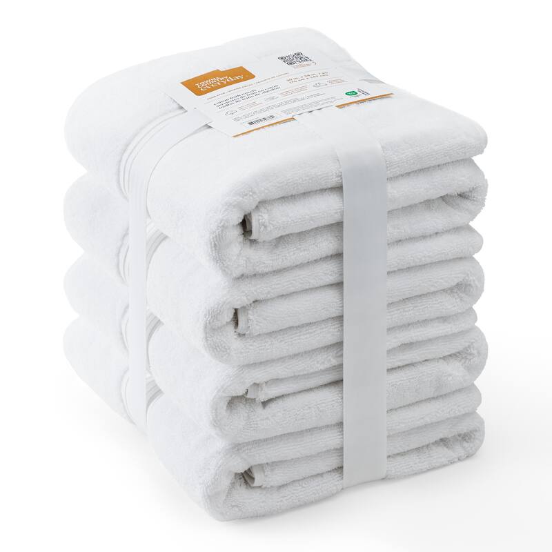 TOWN & COUNTRY EVERYDAY 4-Piece Solid Dobby Border Bath Towel Set - 30"x58"