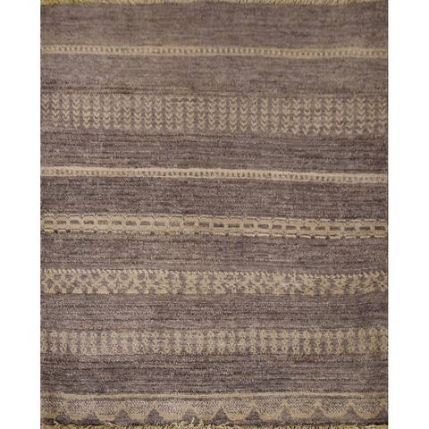 Striped Modern Gabbeh Square Area Rug Handmade Wool Carpet - 2'11" x 3'1"