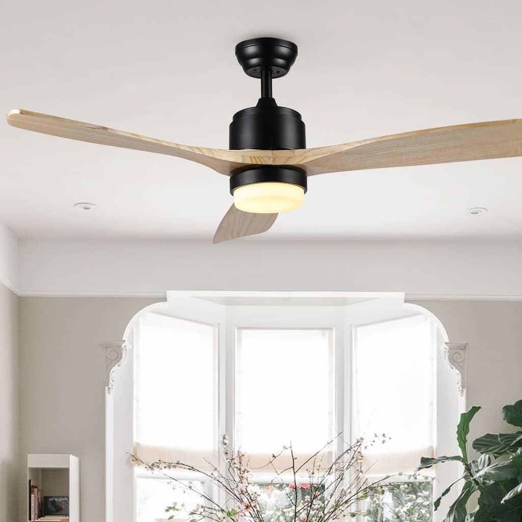 SAFAVIEH Lighting Pennie Coffee 3-Speed Led Ceiling Fan with Remote - 52" W x 52" L x 14.75"-19.75" H - Natural - 52Wx52Dx20H