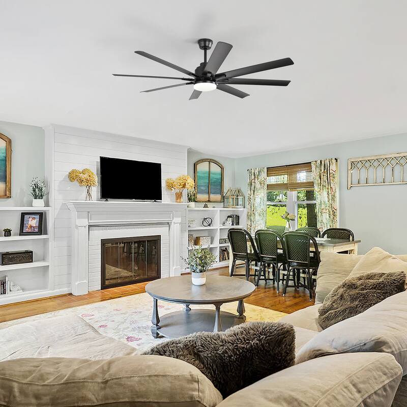 52 Inch/66 Inch/72 Inch Modern Ceiling Fan with Dimmable LED Light ,Remote&APP Control,8 Blades for Large Living Room,Porch