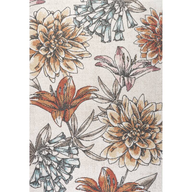 JONATHAN Y Dizi Modern Botanical Flower Area Rug - 4 X 6 - Orange/Blue/Cream