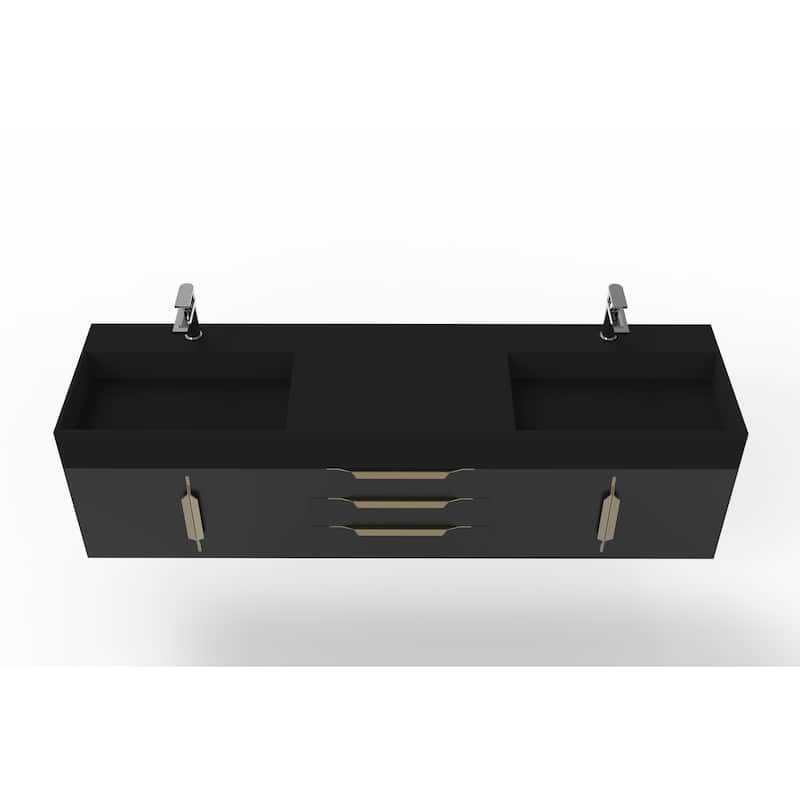 Nile 72" Wall Mounted Bathroom Vanity Set w/ Black Top