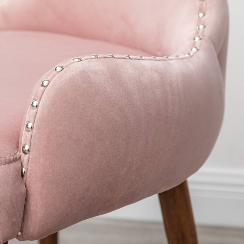 Modern 23" Polyester Upholstered Accent Chair with Solid Rubberwood Legs and Nailheads