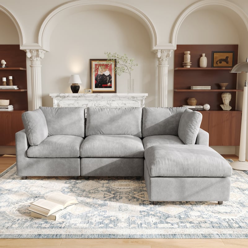 3 Seat Sectional Sofa Comfy Cloud Couch for Living Room Modern Sofa Sleeper Deep Couches with Ottoman