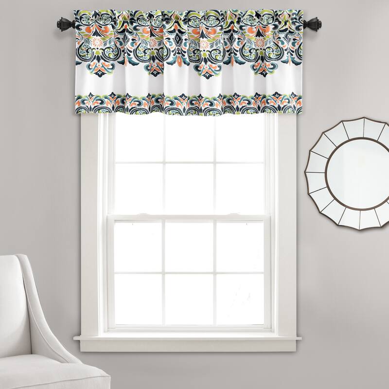 The Curated Nomad La Boheme Room Darkening Valance Set - Navy & Tangerine