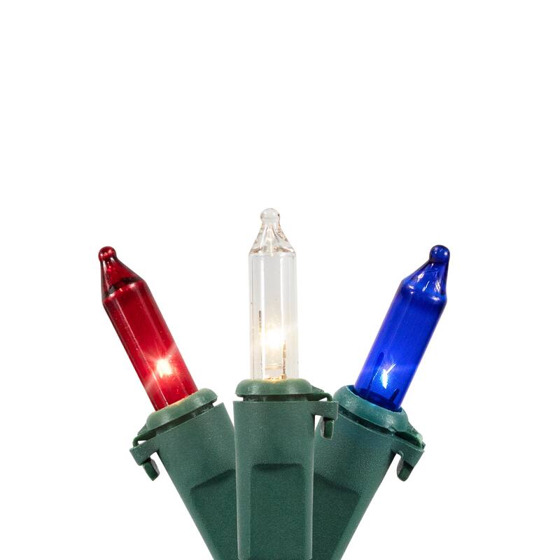 Mini Christmas String Lights - Red White and Blue - 10' Green Wire - 50ct