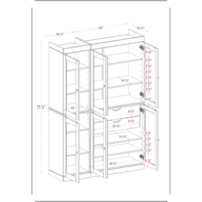 Palace Imports 100% Solid Wood 48.5" Pantry China Cabinet with Clear Glass Doors, 2-Drawers and Adjustable Shelves