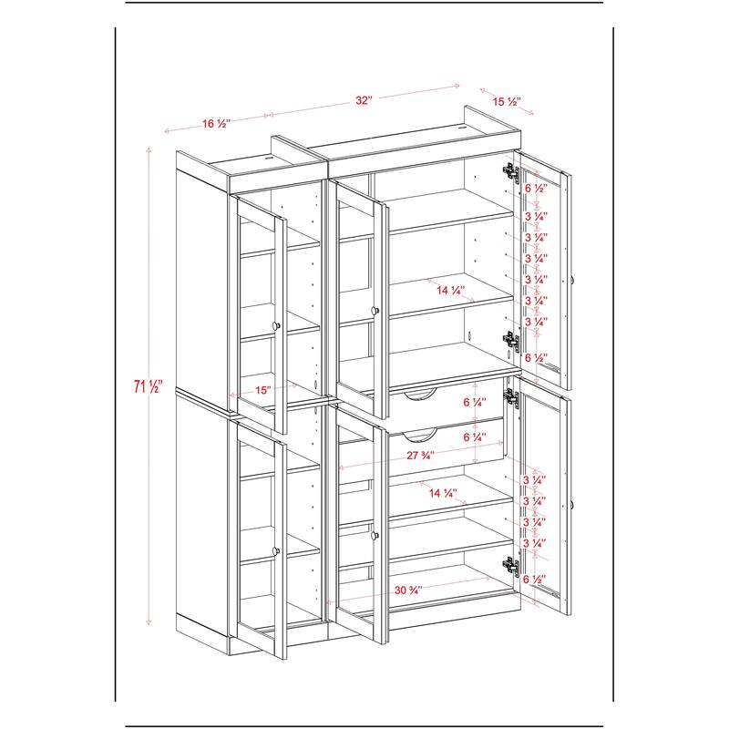 Palace Imports 100% Solid Wood 48.5" Pantry China Cabinet with Clear Glass Doors, 2-Drawers and Adjustable Shelves