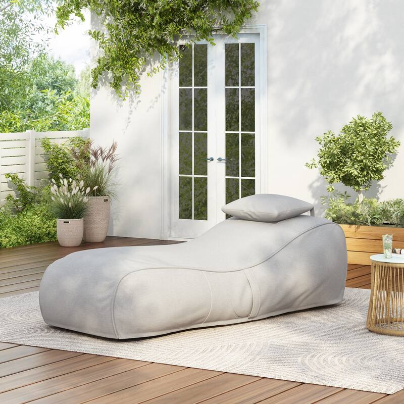 Roomfitters Lemoore Outdoor Bean Bag Lounge Chair with Headrest, Water Resistant, Light Grey