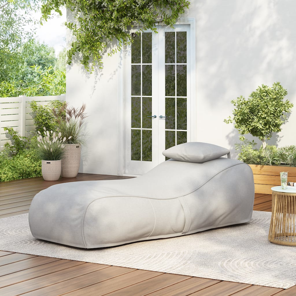 Roomfitters Lemoore Outdoor Bean Bag Lounge Chair with Headrest, Water Resistant, Light Grey