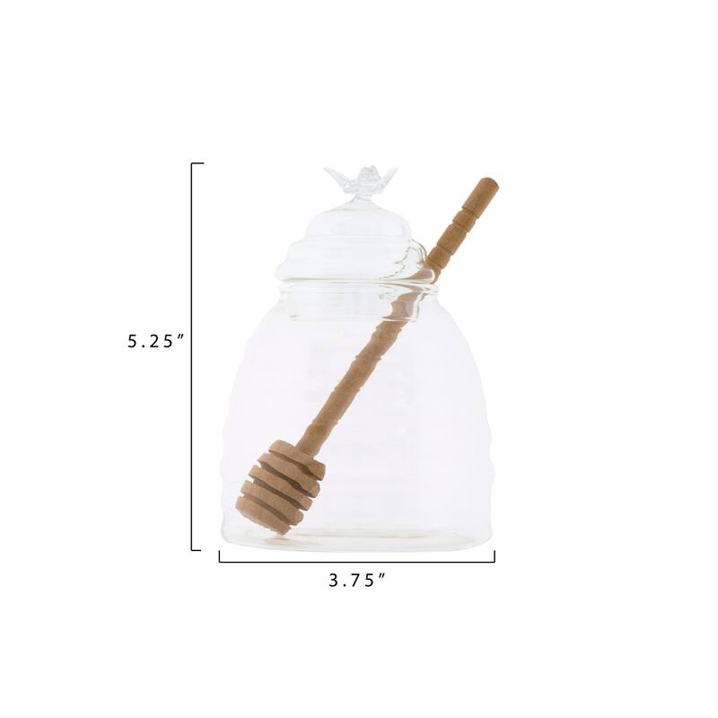 Clear Honey Pot with Lid & Bamboo Dipper (Set of 2 Pieces)