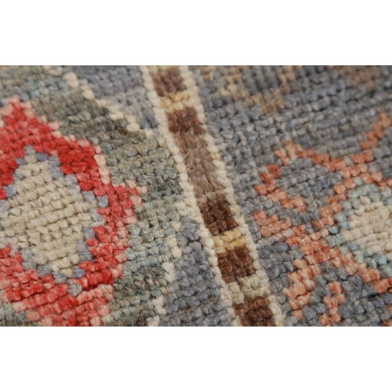 Hand Knotted Oriental 100% Wool Carpet Transitional Geometric Navy Blue & Blues Oushak Runner Rug - 12' 0'' X 3' 2''