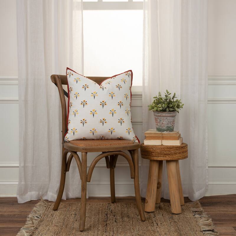 Rizzy Home Boho Floral Rust/Yellow Throw Pillow