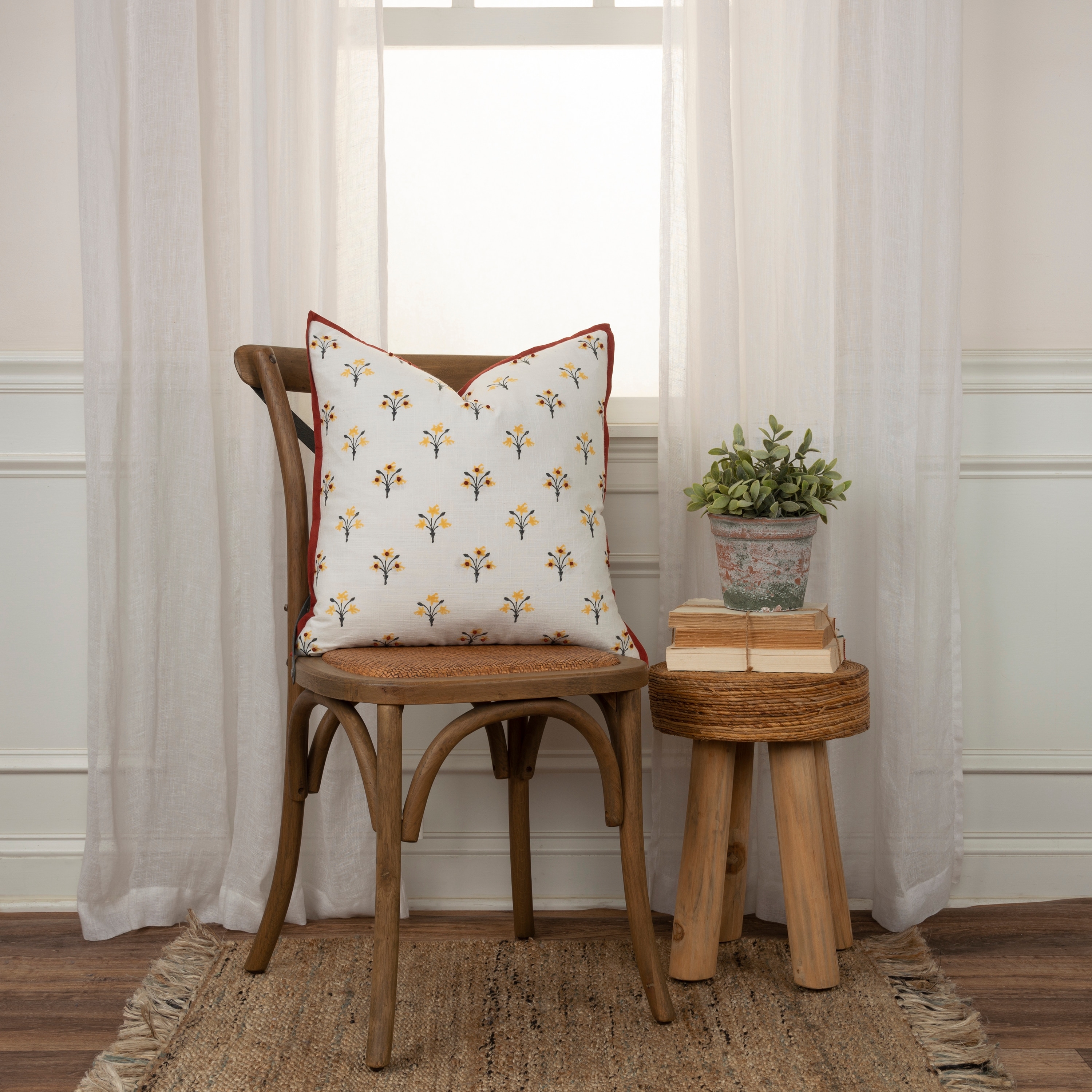 Rizzy Home Boho Floral Rust/Yellow Throw Pillow