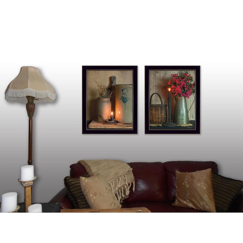TrendyDecor4U Farmhouse "Country Candlelight Collection" Framed Print Wall Art by Susie Boyer - Brown