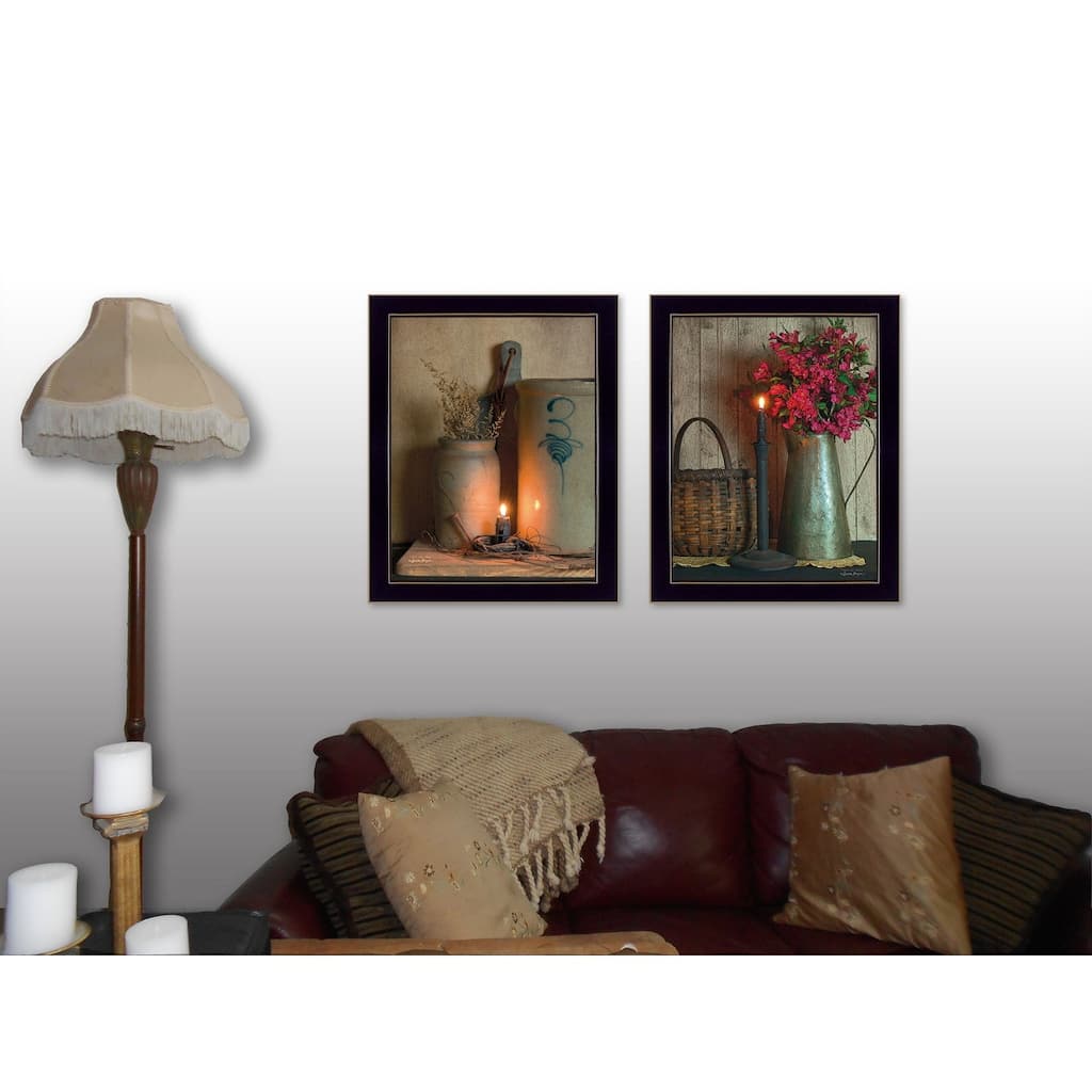 TrendyDecor4U Farmhouse "Country Candlelight Collection" Framed Print Wall Art by Susie Boyer - Brown