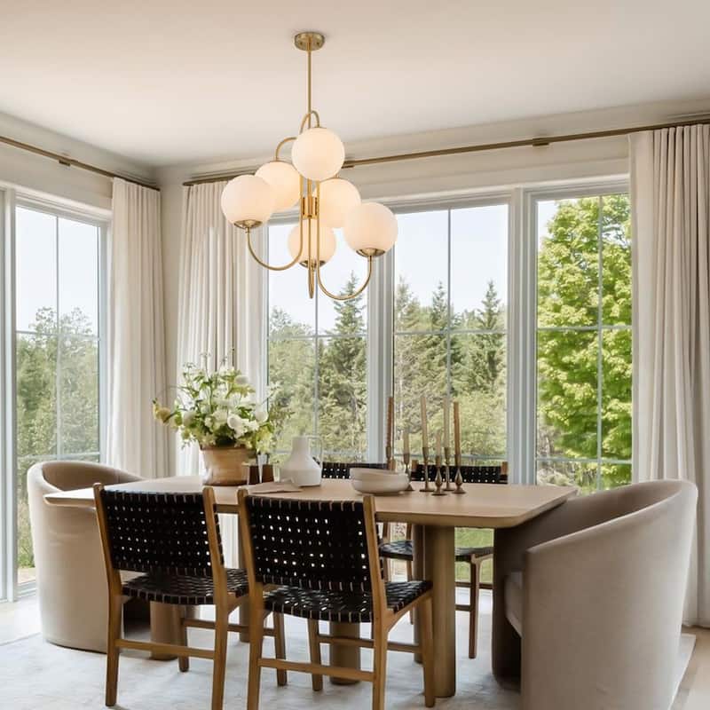 Art Deco 6-Light Frosted Glass Globe Bubble Sputnik Chandelier 28in