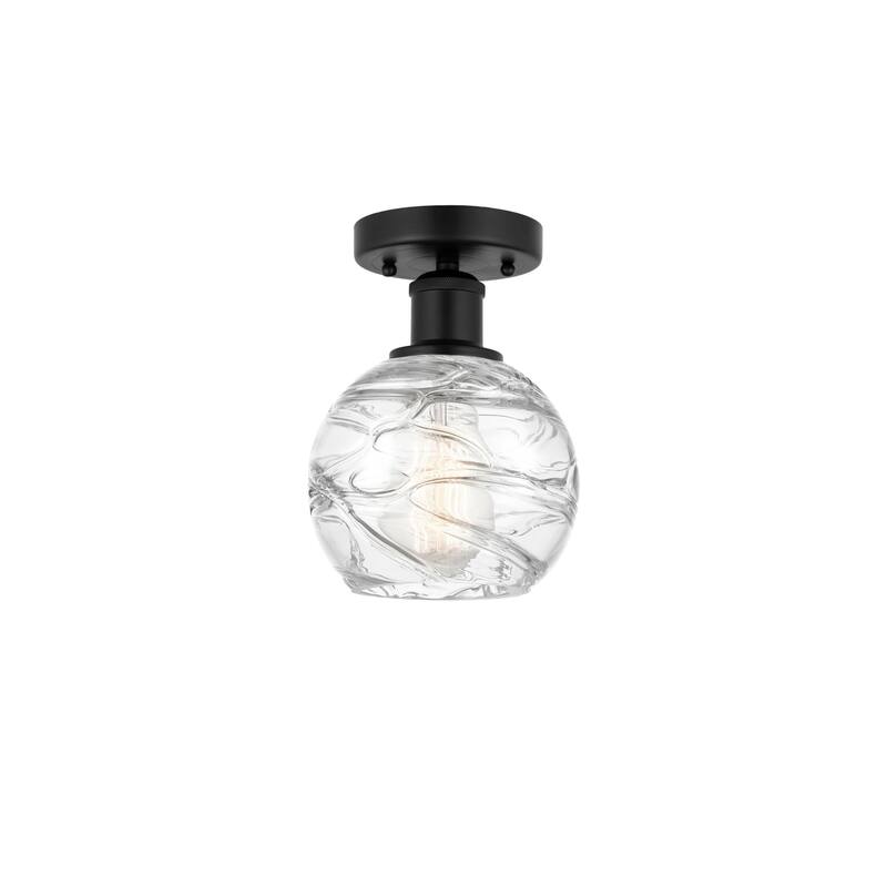 Innovations Lighting 616-1F-11-6 Athens Semi-Flush Athens 6" Wide - Matte Black / Clear Deco Swirl