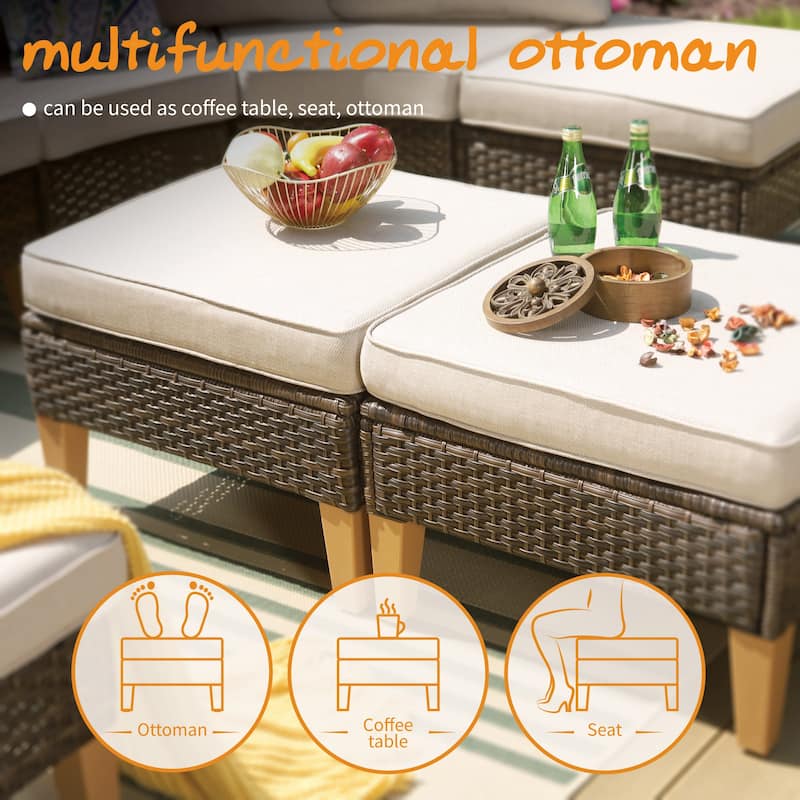 11-Piece Outdoor Wicker Half-Round Furniture Set, Half-Moon Sectional Sofa Set All Weather Rattan Curved Conversation Sets
