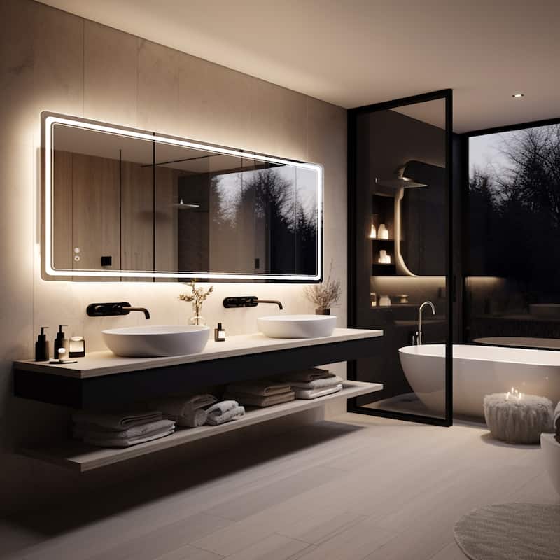Wallbeyond 3-Tone Modern Style Frameless Rectangular LED Wall Mirror