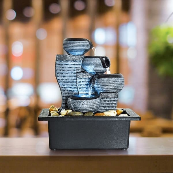 slide 2 of 8, Indoor Portable Waterfall Tabletop Fountains w/LED Lights 10.2-inch H Grey