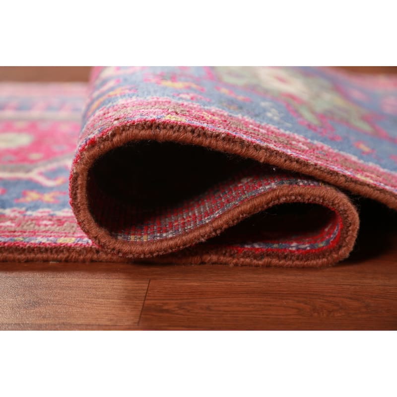 Hand Knotted Oriental 100% Wool Carpet Transitional Geometric Navy Blue & Blues Khotan Runner Rug - 9' 11'' X 2' 6''